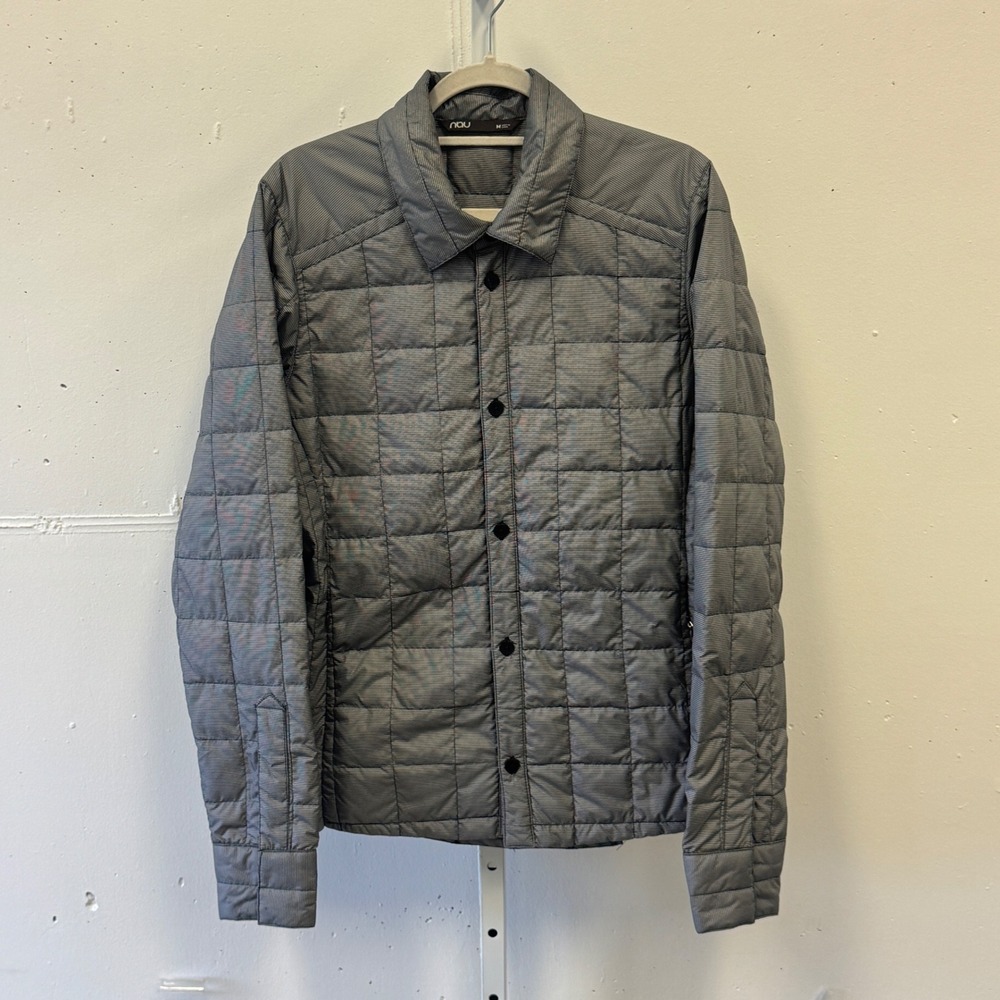 Nau Men's Grey Micro Check Down Filled Quilted Shirt Jacket Windbreaker Medium